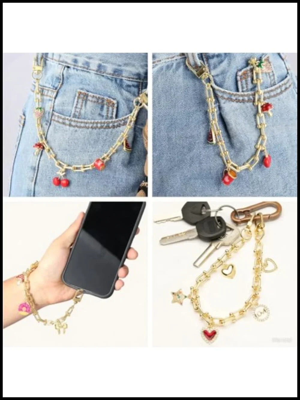 18K Gold Plated Heart Bag Charms with Zirconia Pendants